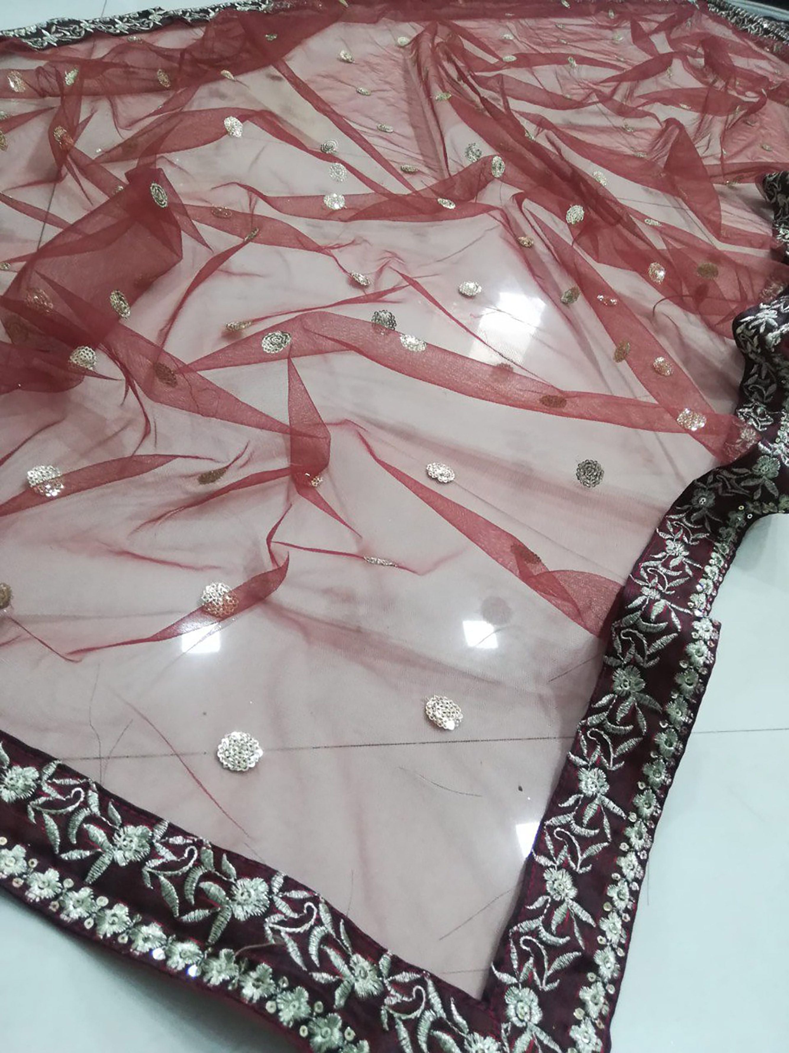 Aastha fashion off maroon Lehenga Choli with two tone tafeta satin silk fabric blouse fabric