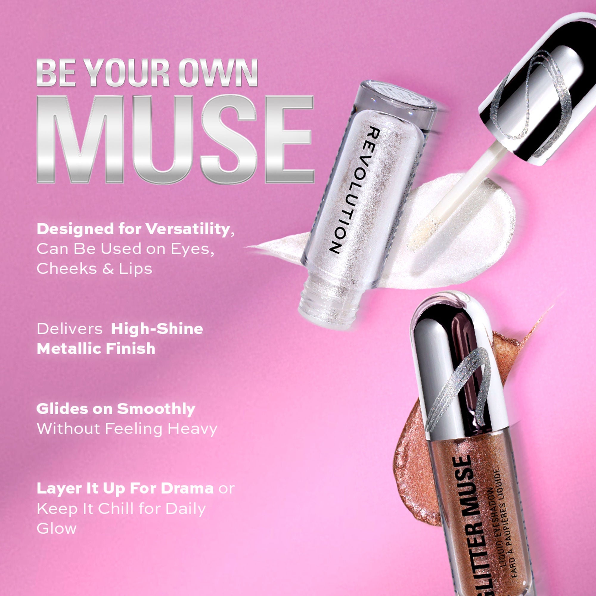 Makeup Revolution Metallic Muse Glitter Muse Eyeshadow - Silver