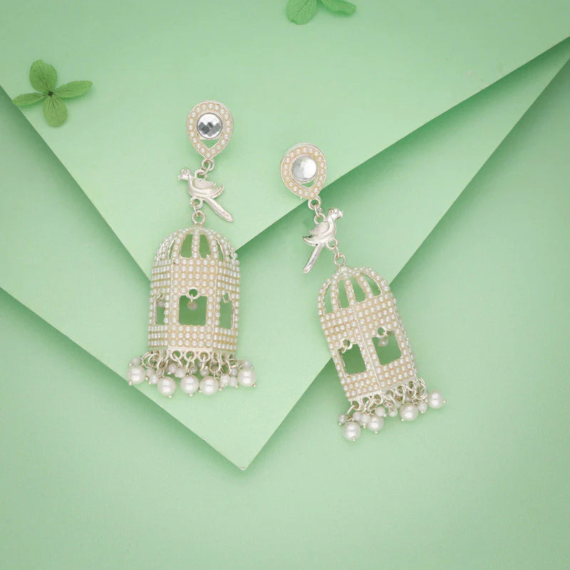 Tehzeeb Creation gold pleated parrot design earrings THZ337