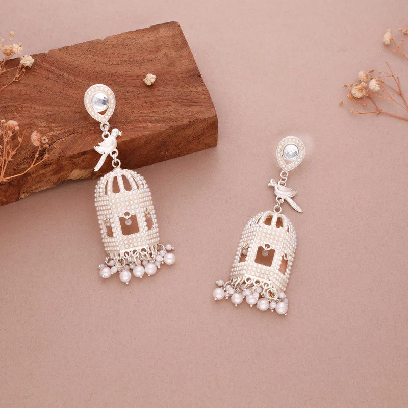 Tehzeeb Creation gold pleated parrot design earrings THZ337