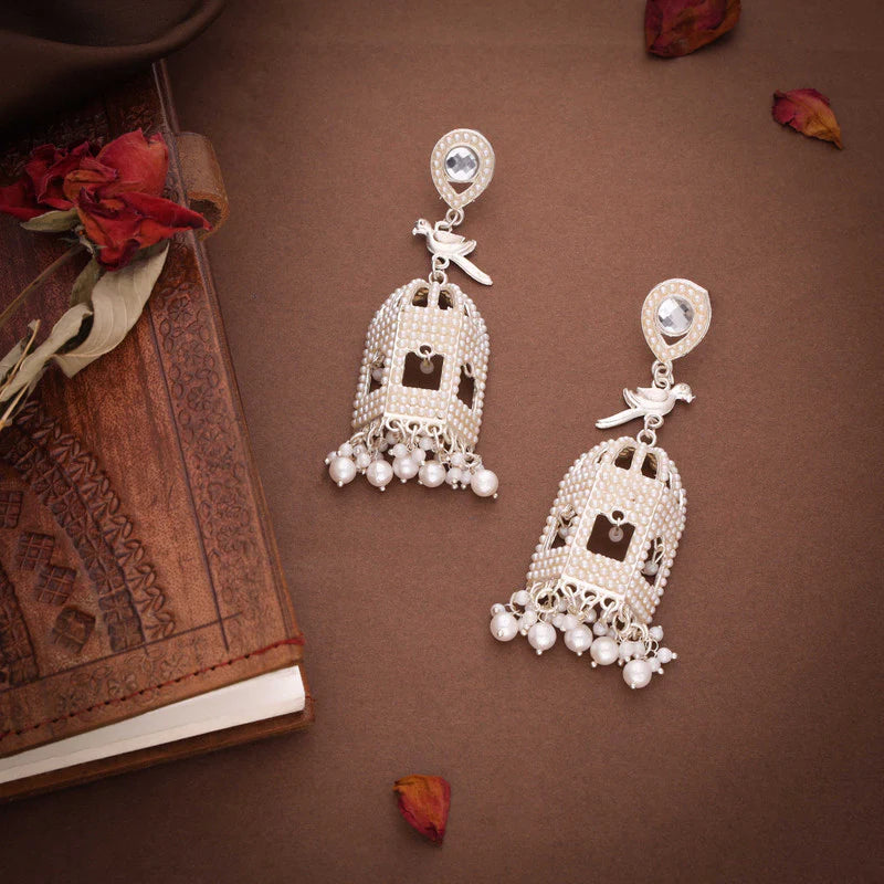 Tehzeeb Creation gold pleated parrot design earrings THZ337