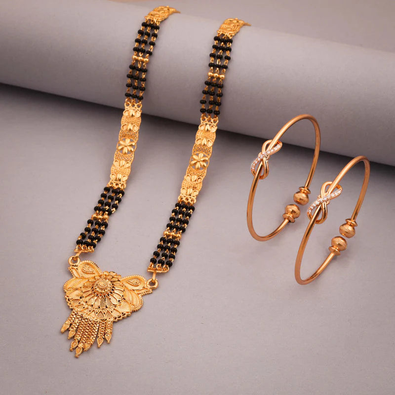 Tehzeeb Creation gold pleated mangalsutra with pair of bangle THZ338