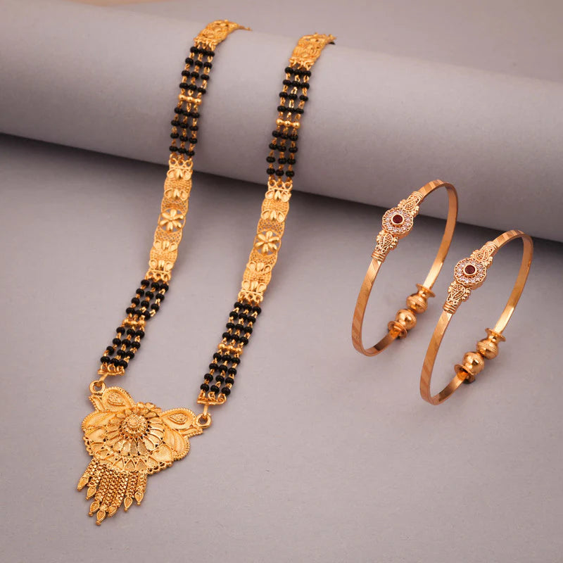 Tehzeeb Creation gold pleated mangalsutra with pair of bangle THZ339
