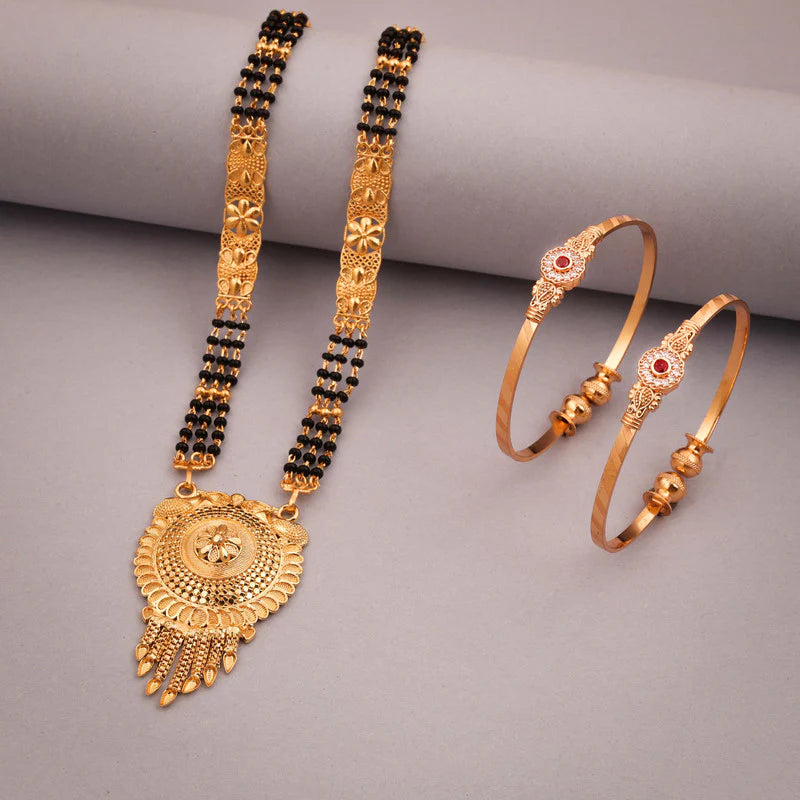 Tehzeeb Creation gold pleated mangalsutra with pair of bangle THZ339