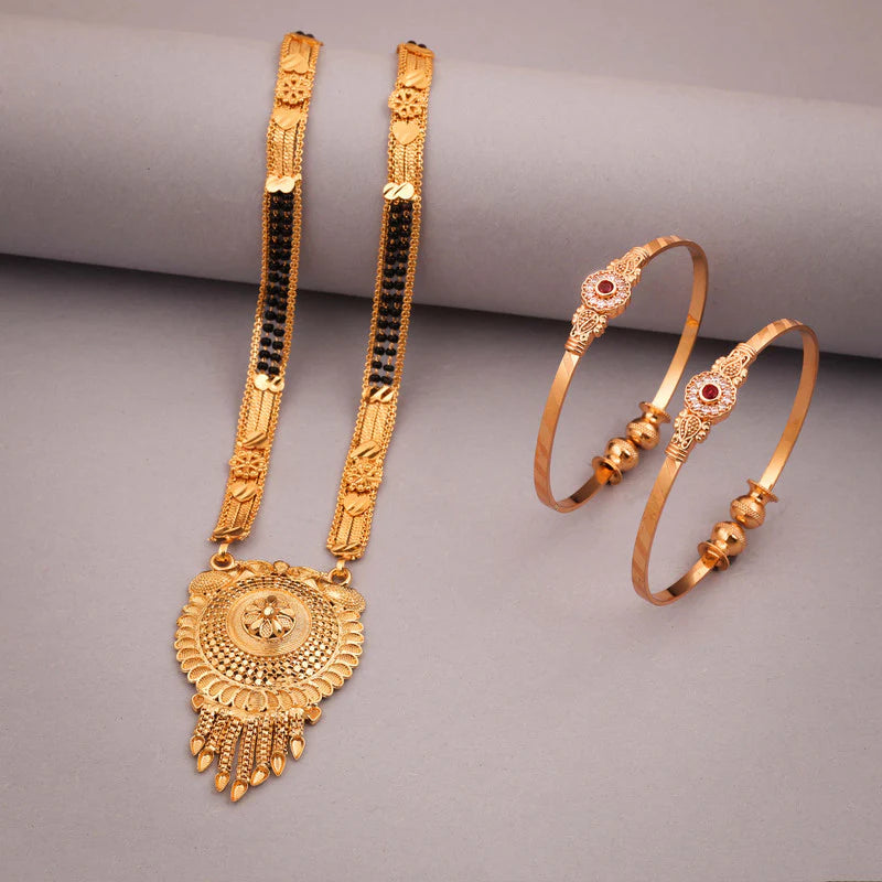 Tehzeeb Creation gold pleated mangalsutra with pair of bangle THZ339
