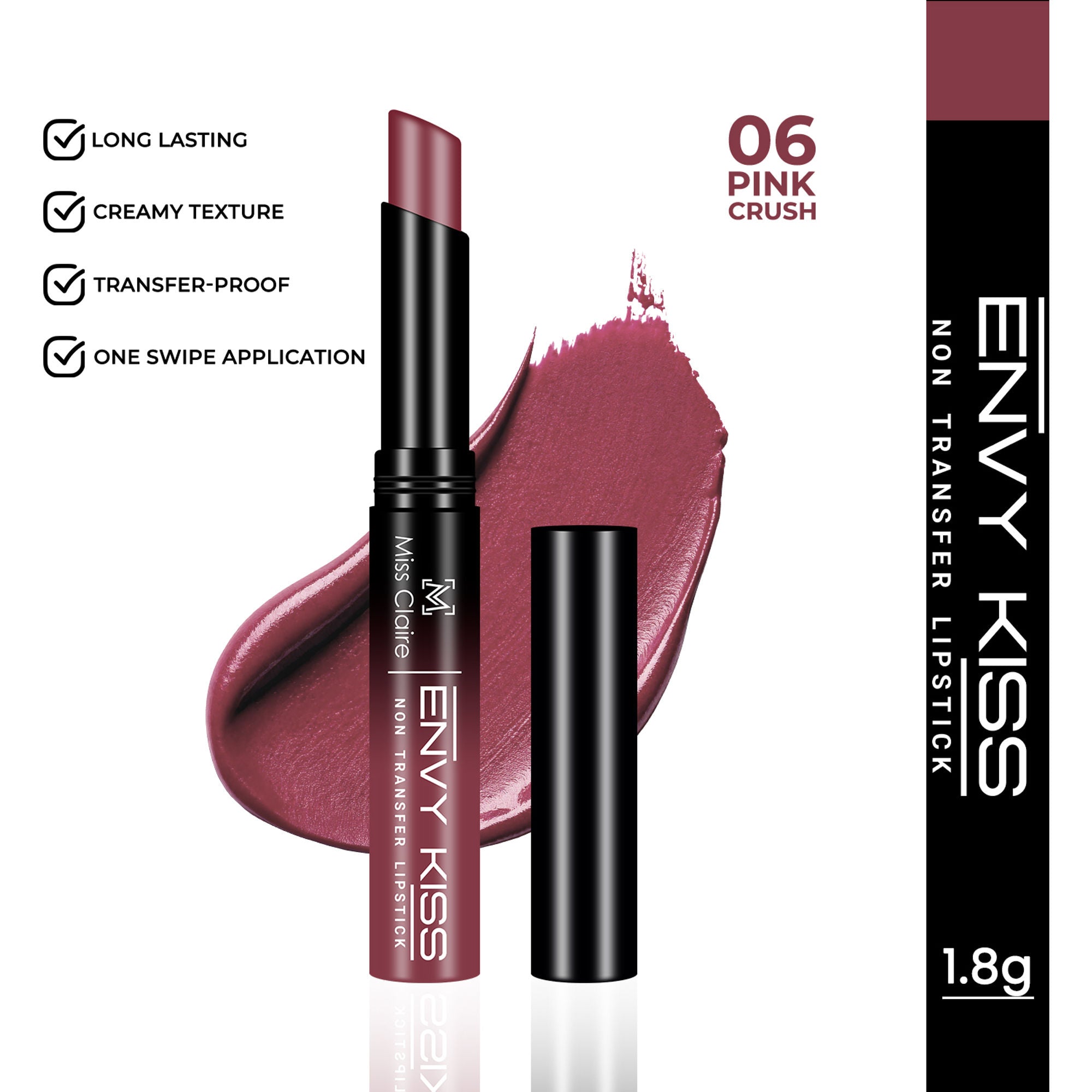 Miss Claire Envy Kiss Non Transfer Lipstick - 06 Pink Crush