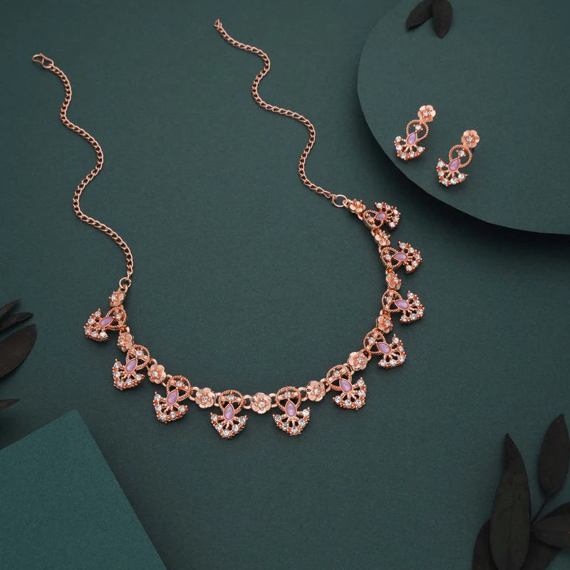 Tehzeeb Creation gold pleated lavender colour nacklace with earrings THZ349