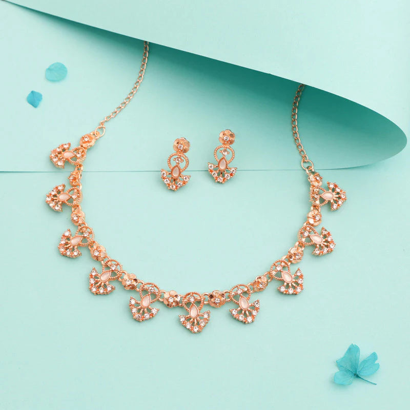 Tehzeeb Creation gold pleated white colour nacklace with earrings THZ350