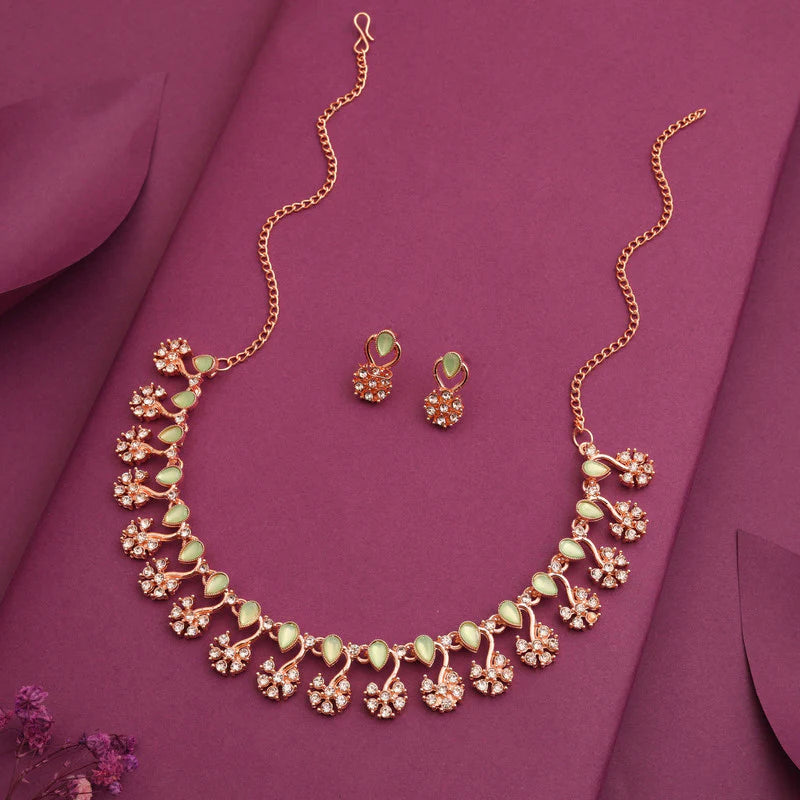 Tehzeeb Creation rose gold pleated sea green choker nacklace with dangle earrings THZ352