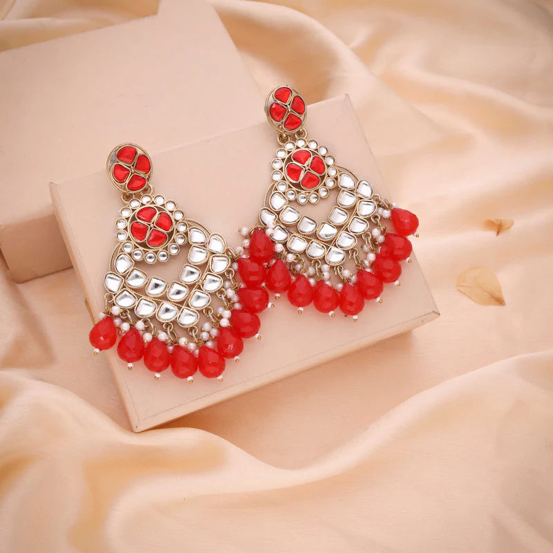 Tehzeeb Creation gold polish kundan red colour earrings THZ355