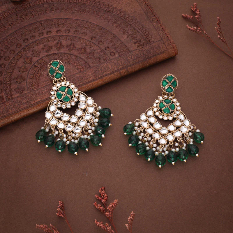 Tehzeeb Creation gold polish kundan green colour earrings THZ356