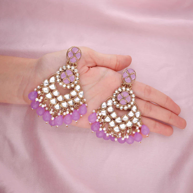 Tehzeeb Creation gold polish kundan purple colour earrings THZ358