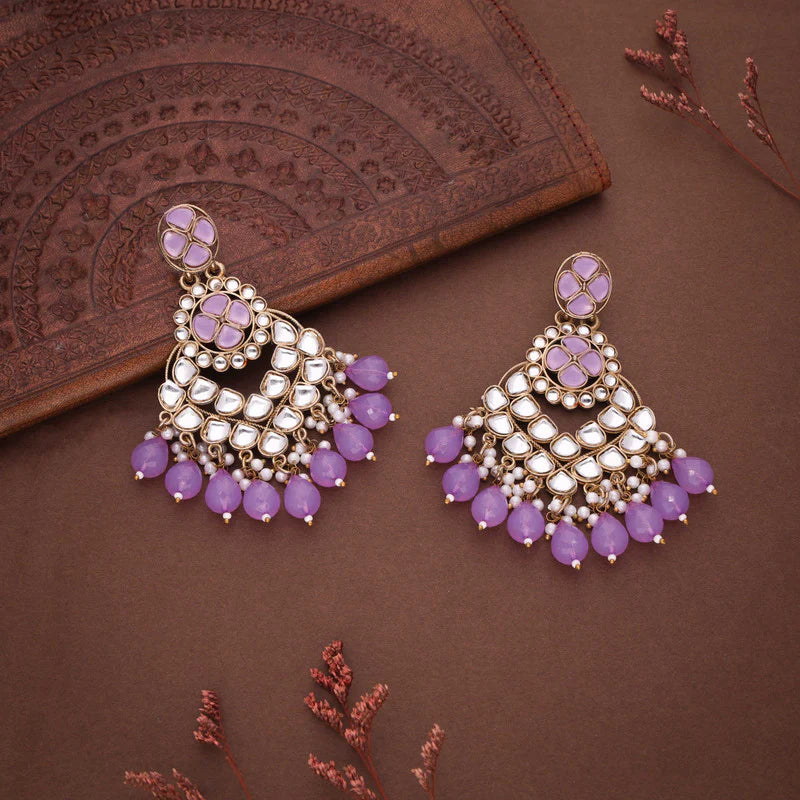 Tehzeeb Creation gold polish kundan purple colour earrings THZ358