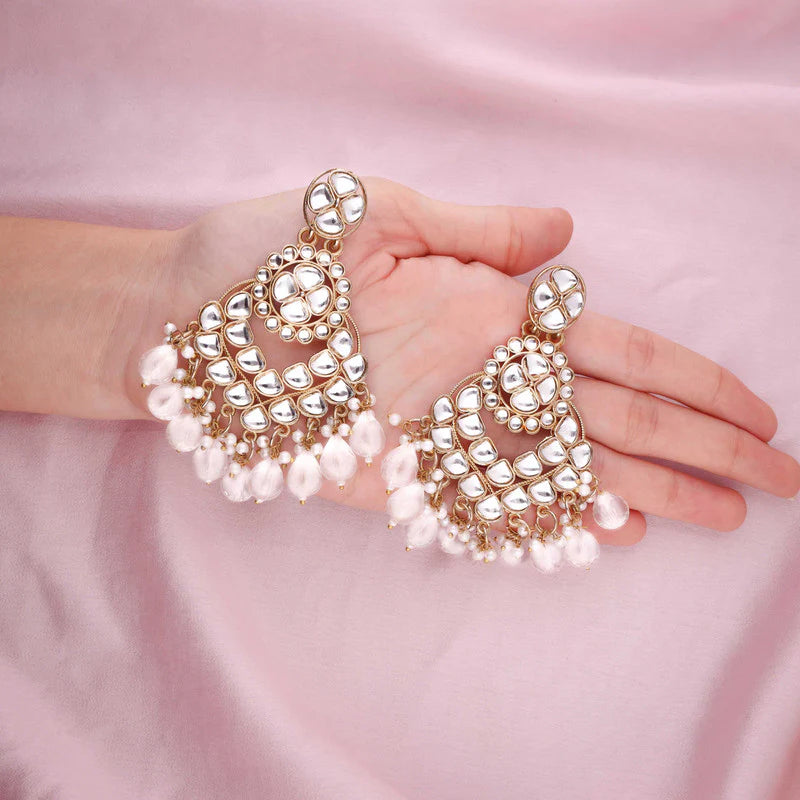 Tehzeeb Creation gold polish kundan white colour earrings THZ359