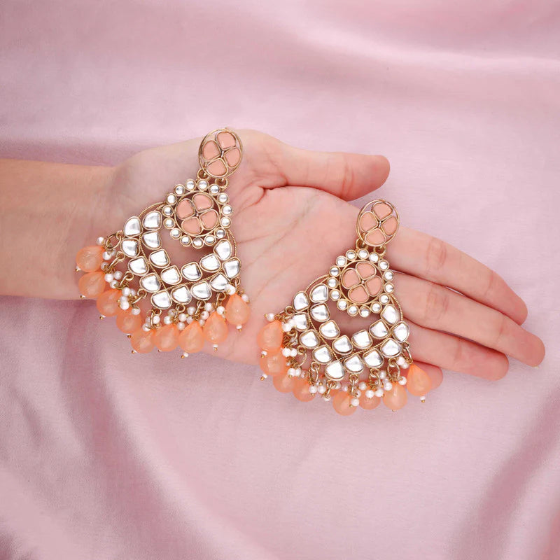 Tehzeeb Creation gold polish kundan yellow colour earrings THZ360