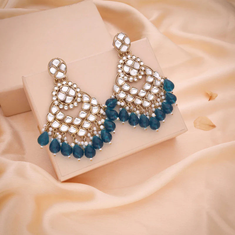 Tehzeeb Creation gold polish kundan sky blue colour earrings THZ361