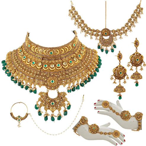 Tehzeeb Creation Traditional Stone Bridal Set 7 Pcs. For Girls & Women THZ398