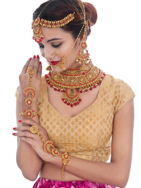 Tehzeeb Creation Traditional Stone Bridal Set 7 Pcs. For Girls & Women THZ399