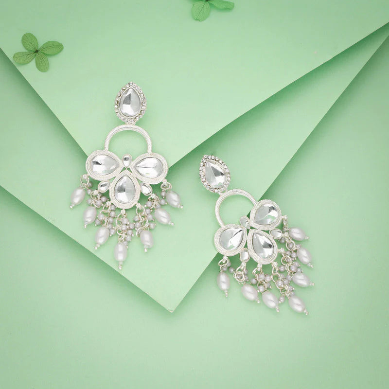 Tehzeeb Creation silver polish white colour earrings THZ363