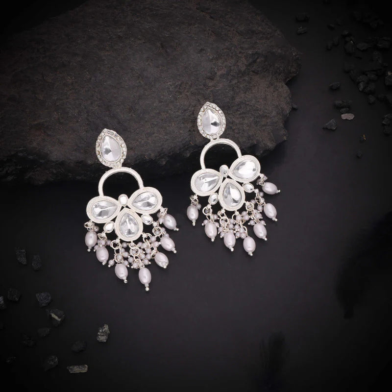 Tehzeeb Creation silver polish white colour earrings THZ363