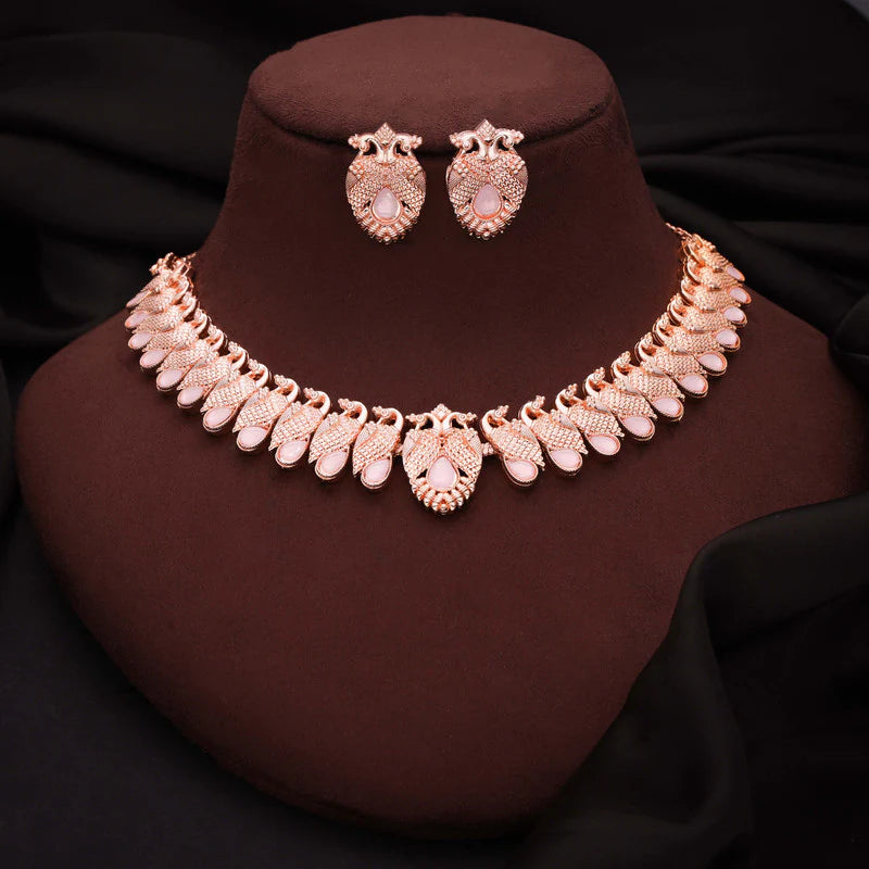 Tehzeeb Creation rose gold baby pink colour nacklace with pair of earrings THZ364
