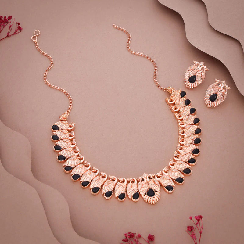 Tehzeeb Creation rose gold black colour nacklace with pair of earrings THZ365