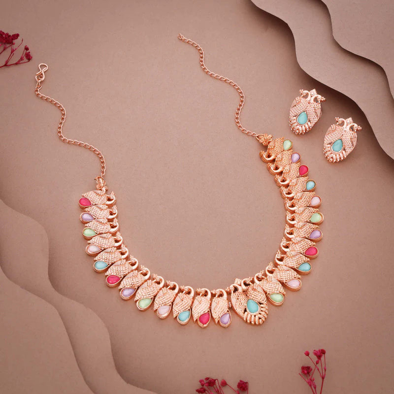 Tehzeeb Creation rose gold baby multy nacklace with pair of earrings THZ367