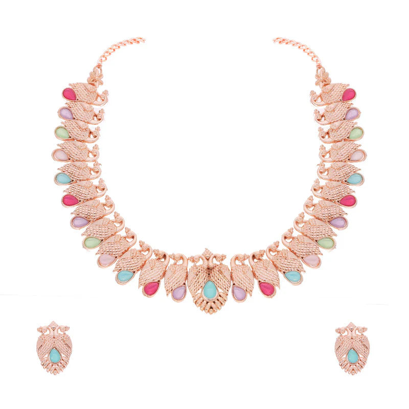 Tehzeeb Creation rose gold baby multy nacklace with pair of earrings THZ367