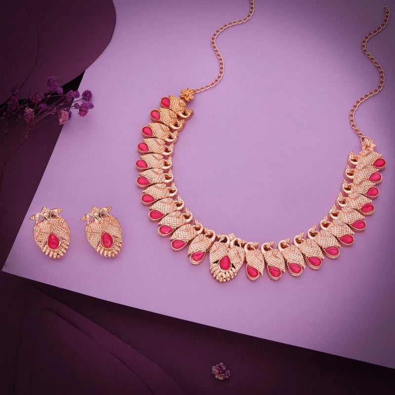 Tehzeeb Creation rose gold pink colour nacklace with pair of earrings THZ368
