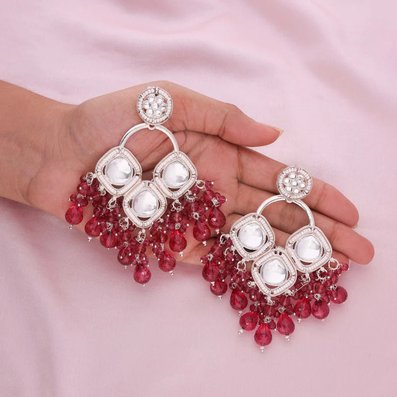 Tehzeeb Creation gold polish rani pink colour earrings THZ376