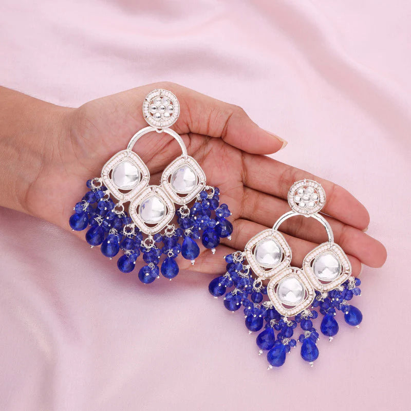 Tehzeeb Creation gold polish royal blue colour earrings THZ378