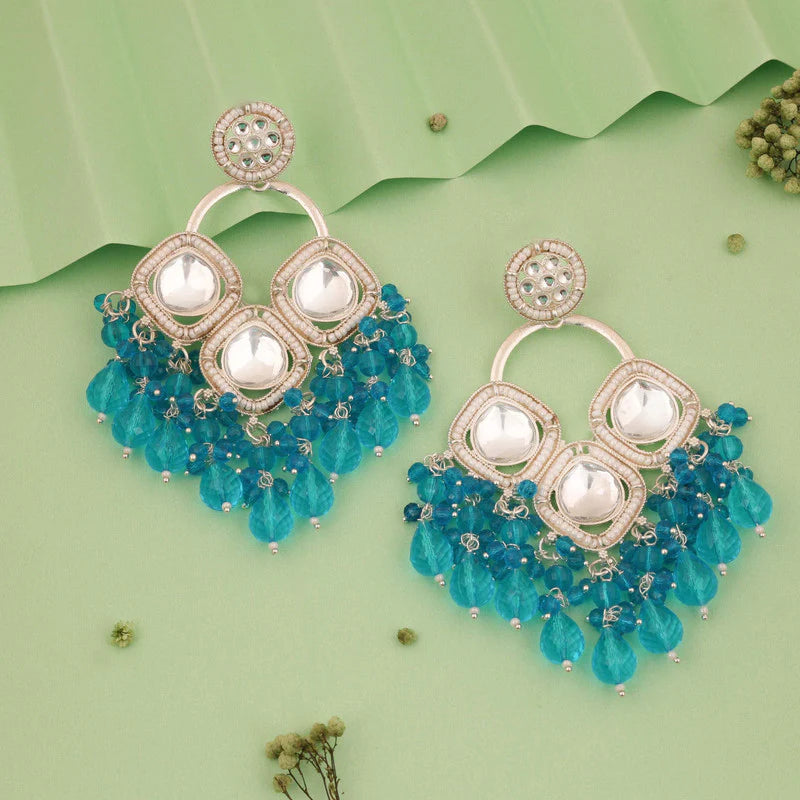 Tehzeeb Creation gold polish sky blue colour earrings THZ379