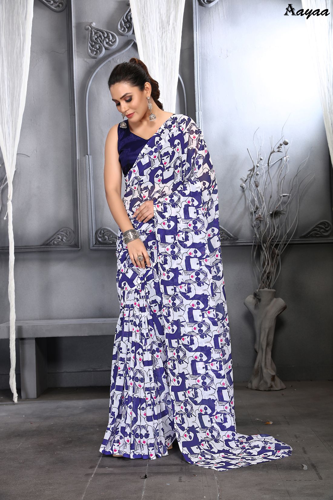 Aastha Navy blue Faux Georgette Digital Print work