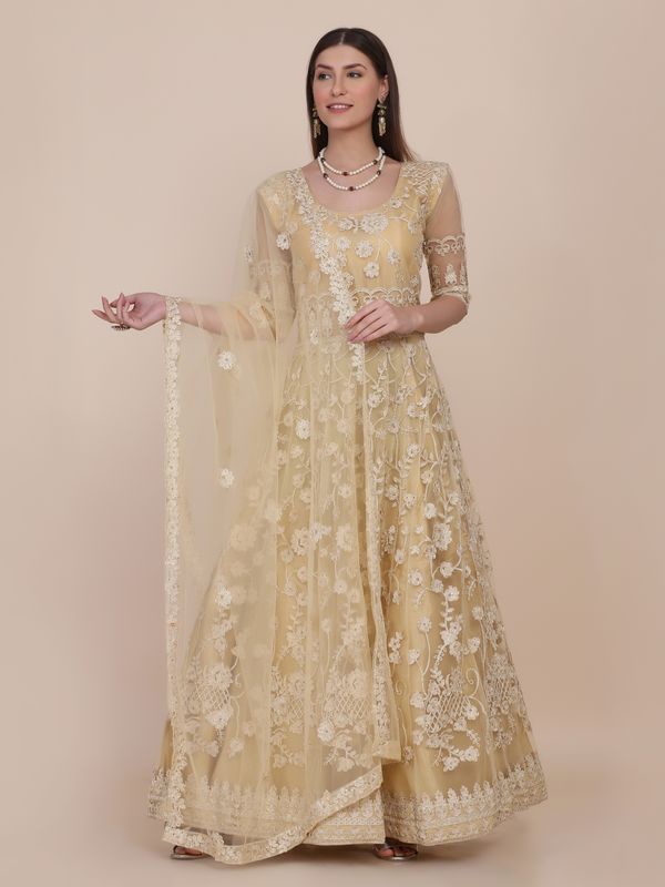 Aastha Cream Dupatta with Net top fabric Crepe Bottom fabric