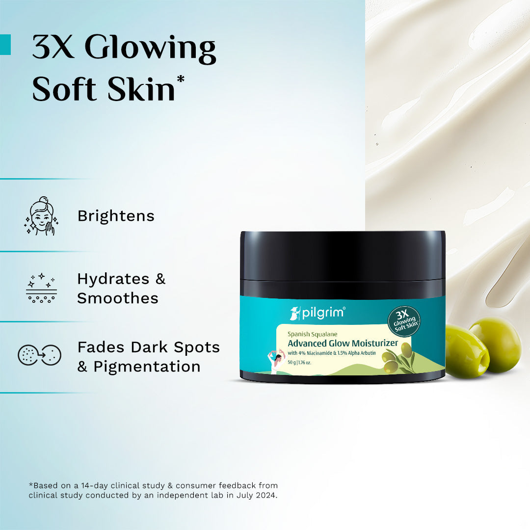 Pilgrim Glow Moisturizer Face Cream With Niacinamide & Vitamin C For Glowing Skin, Dry Skin Hydration, Non-Greasy