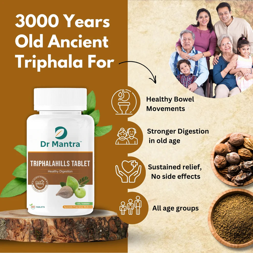Dr Mantra Triphala Tablets for Healthy Digestion & Constipation Relief| 30 Tablets