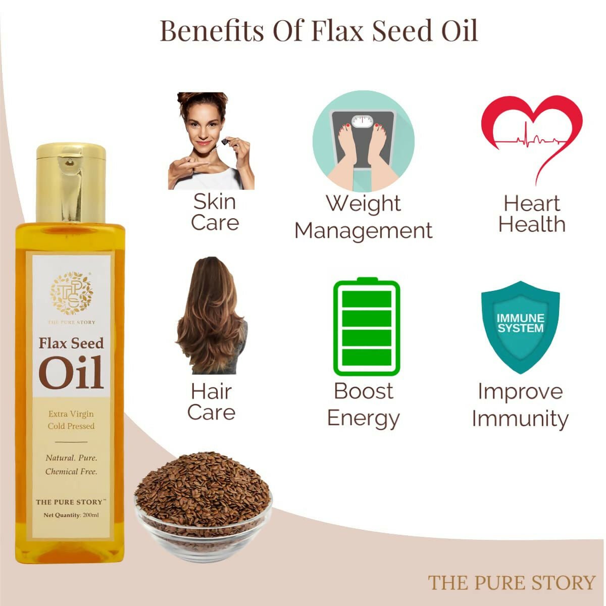 The Pure Story Natural Cold Pressed Flax Seed Oil for Hair & Skin