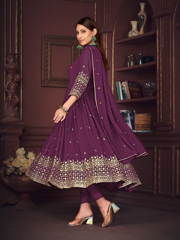 Aastha Purple with Net top fabric Georgette Crepe Net Bottom fabric