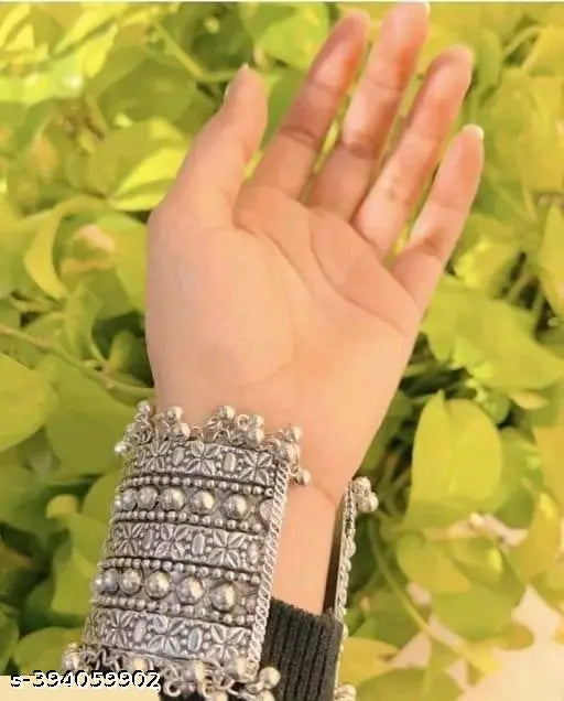 WOMENS SILVER COLOUR OXIDISED KADA AFGHANI STYLE BANGLE THZ041