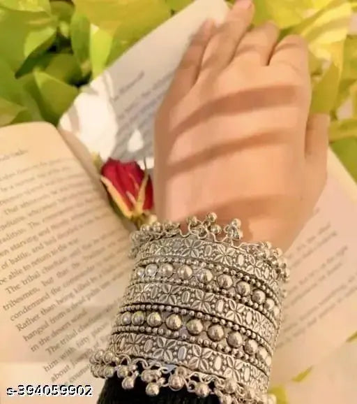 WOMENS SILVER COLOUR OXIDISED KADA AFGHANI STYLE BANGLE THZ041