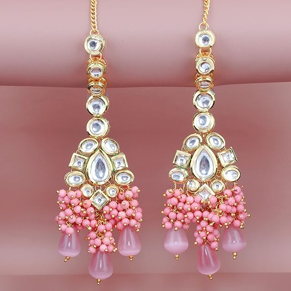 Tehzeeb Creation Meenakari 18K Gold plated Pink color Uncut dibbi Kundan Combo Necklace Set THZ443