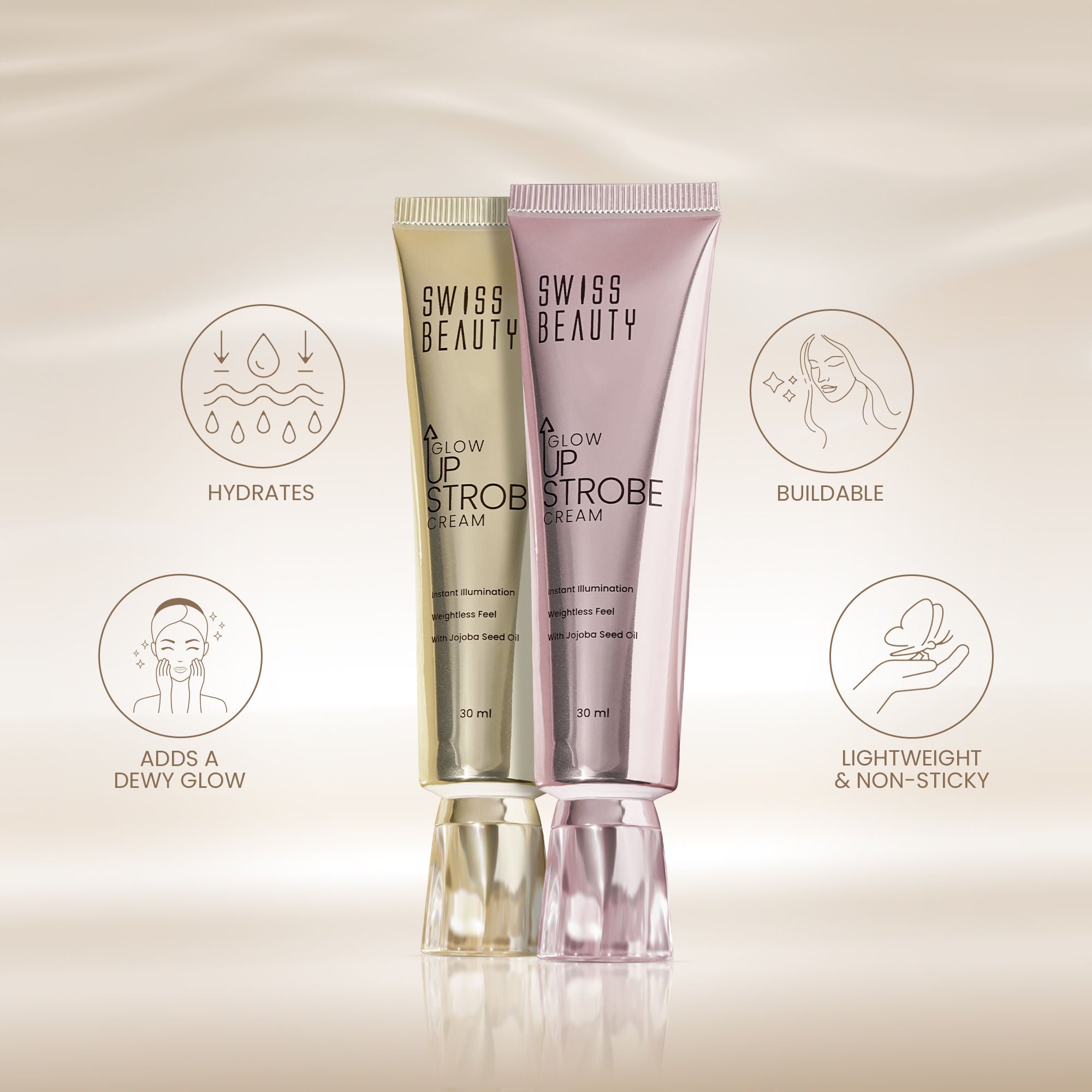 Swiss Beauty Glow Up Strobe Cream, Dewy Radiance, Versatile Use With Jojoba Oil - 1 Pink Twilight