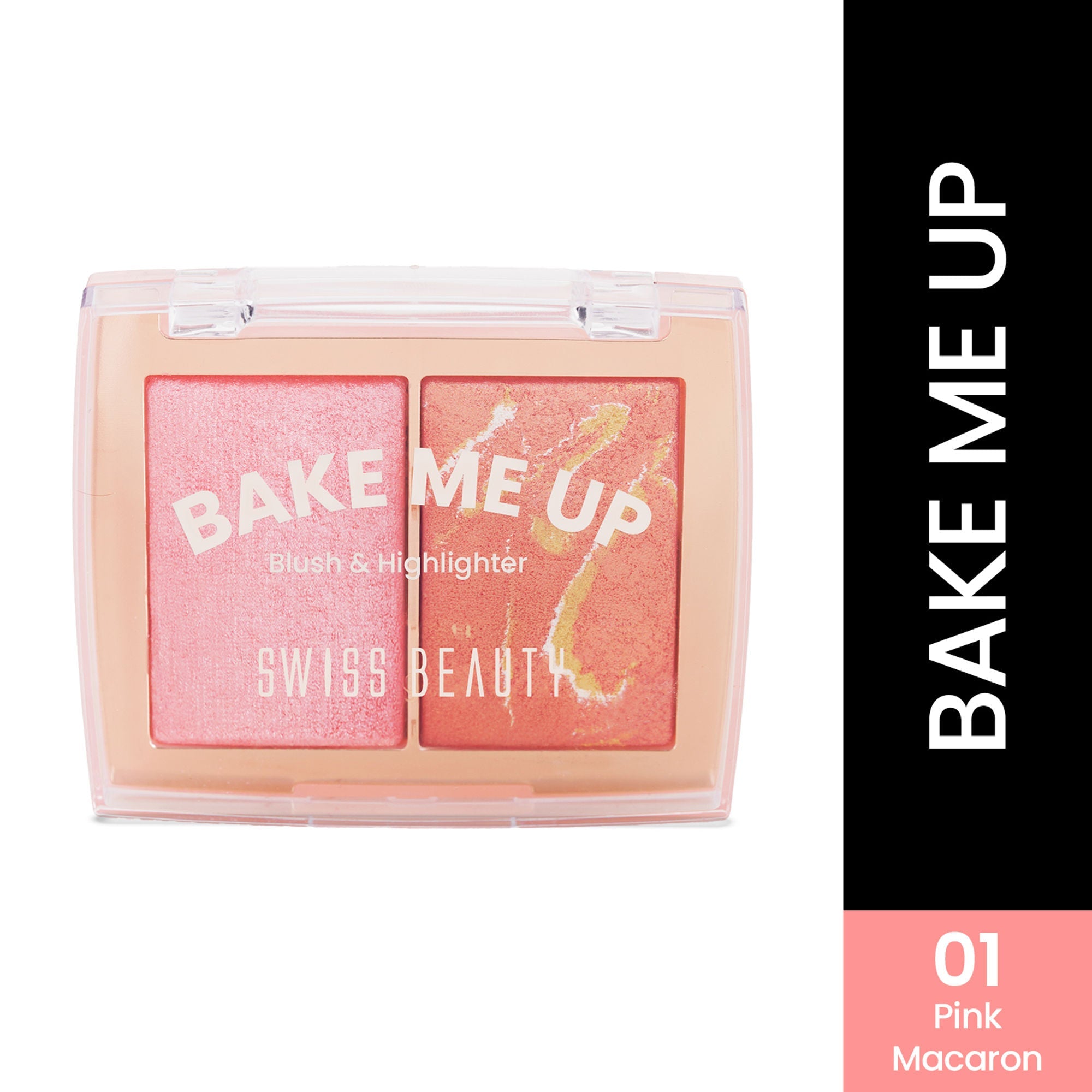 Swiss Beauty Bake Me Up Blush & Highlighter , 2-In-1 Baked Formula, Long-Lasting - Pink Macaron