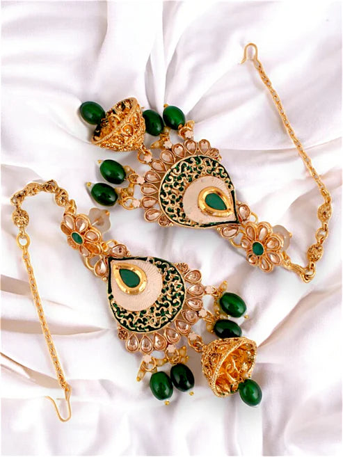 Tehzeeb Creation Traditional Designer Kundan Stone Green Meenakari Choker Bridal Set THZ394