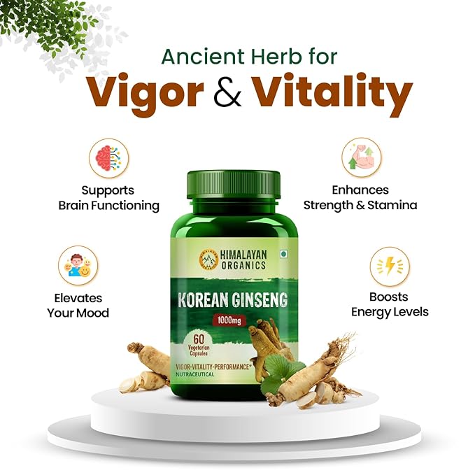 Himalayan Organics Korean Ginseng 1000 mg Vegetarian Capsules