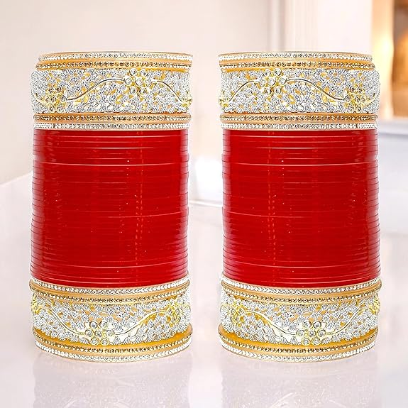 Tehzeeb Creation Bridal Bangle Set Dhanteras/Diwali/Bhai Dooj Collection Red Color Chuda Dulhan Punjabi Choora Wedding Chura For Women THZ459