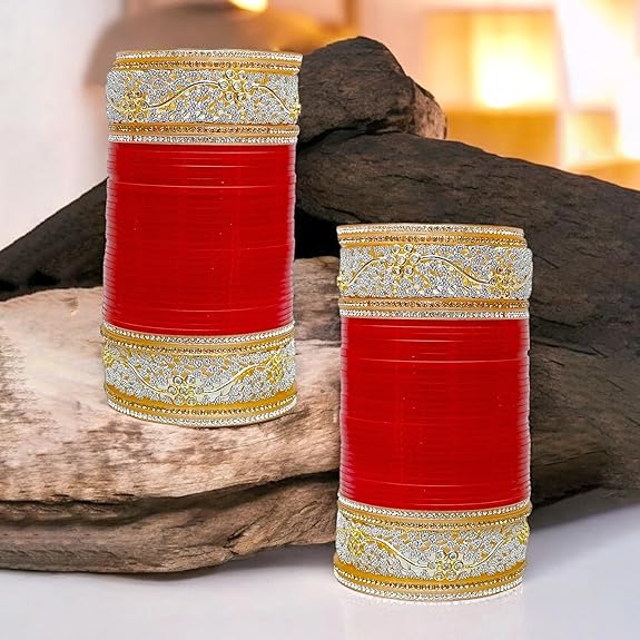 Tehzeeb Creation Bridal Bangle Set Dhanteras/Diwali/Bhai Dooj Collection Red Color Chuda Dulhan Punjabi Choora Wedding Chura For Women THZ459