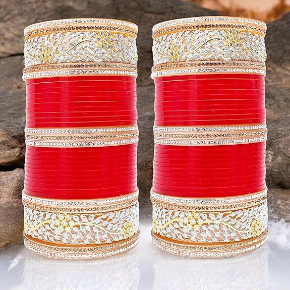 Tehzeeb Creation Bridal Bangle Set Dhanteras/Diwali/Bhai Dooj Collection Wedding punjabi chuda, Designer chura, Red Acrylic Choora Set for Women THZ493