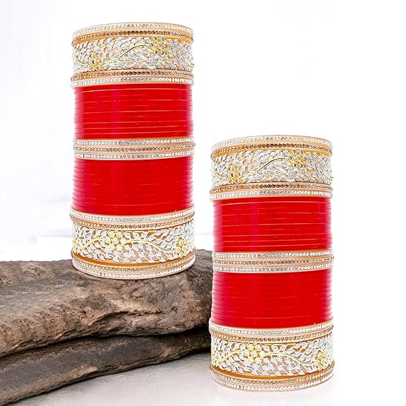 Tehzeeb Creation Bridal Bangle Set Dhanteras/Diwali/Bhai Dooj Collection Wedding punjabi chuda Designer chura, Red Acrylic Choora Set for Women THZ460