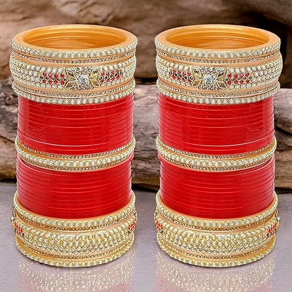 Tehzeeb Creation Bridal Bangle Set Dhanteras/Diwali/Bhai Dooj Collection Red Designer Chura Wedding Punjabi Choora Fashion Jewellery Chuda Set for Women THZ467